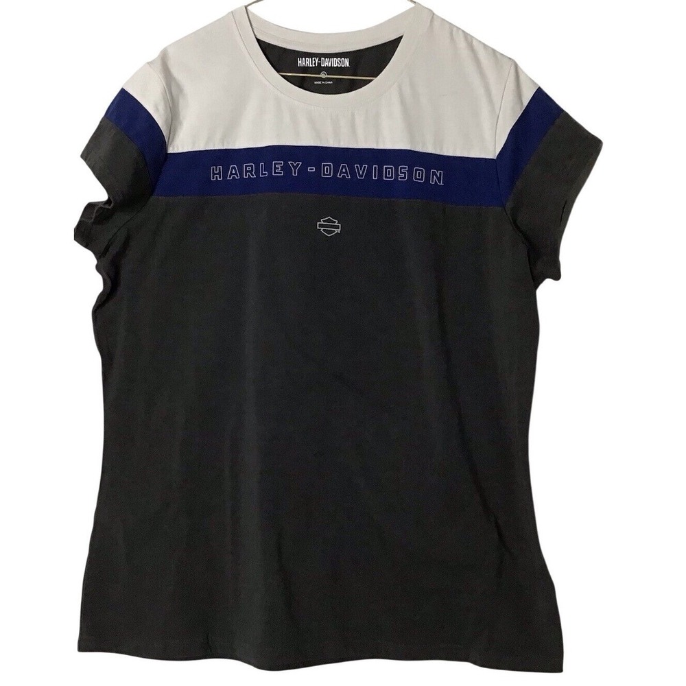 Harley Davidson Womens XL Color Block Logo Tee Moto Biker Y2K Streetwear